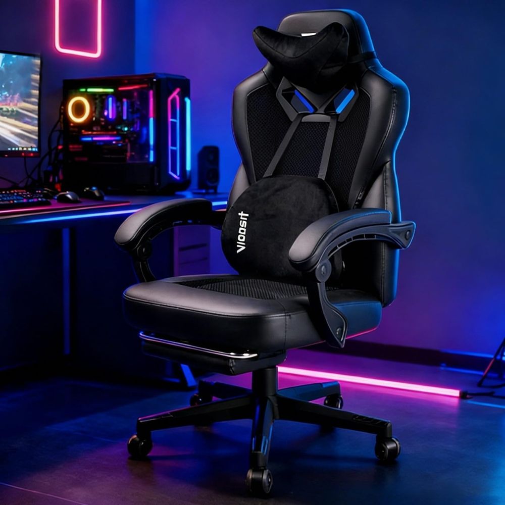 Massage - เก้าอี้เกมมิ่ง PRO, เก้าอี้เกมมิ่งตามหลักสรีรศาสตร์สำหรับผู้ใหญ่หรือผู้ที่มีน้ำหนักมาก, เก้าอี้คอมพิวเตอร์สำนักงานปรับเอนได้พร้อมที่วางเท้าและพนักพิง